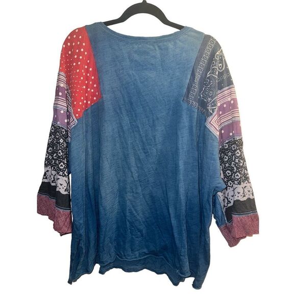 ✨FREE PEOPLE Shibuya Boho Sz Large Denim Patchwork Top✨ - Picture 10 of 12